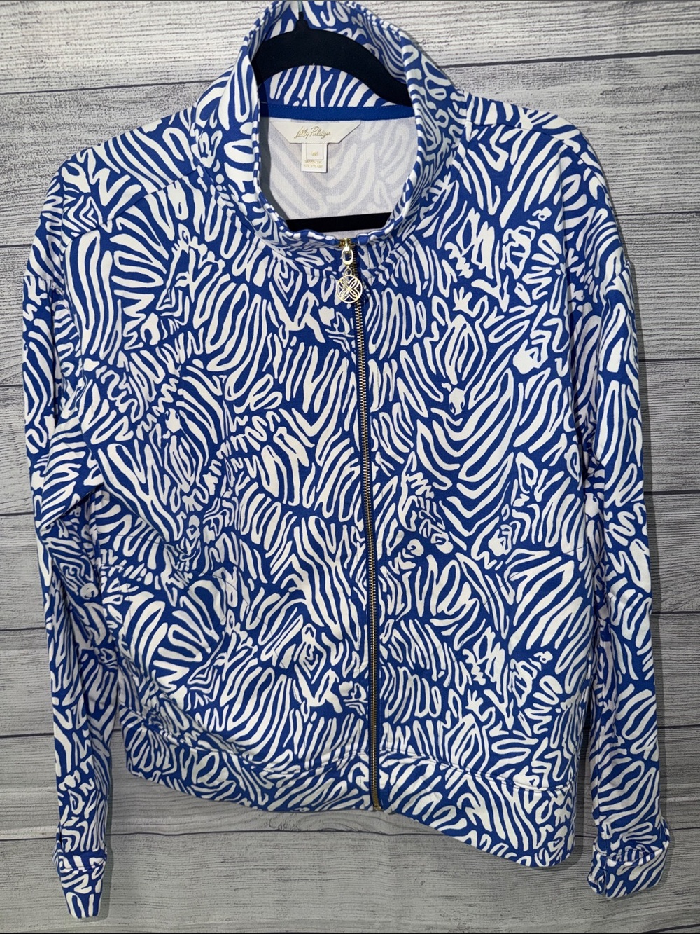 Lilly Pulitzer Blue & White Printed Zip Bomber Jacket